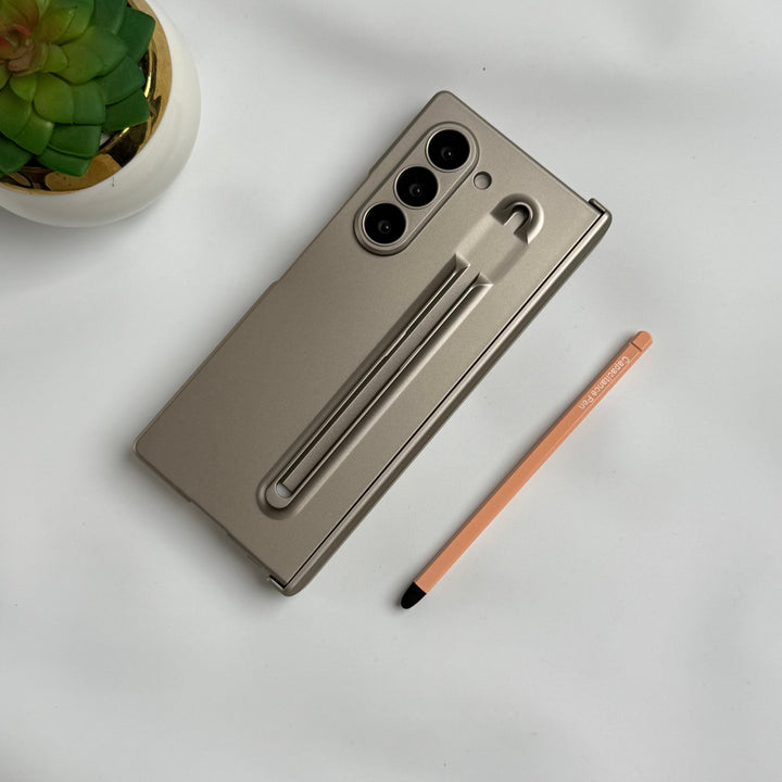 Samsung Galaxy Z Fold 6 Metal S-Pen front Glass Protection Hinge Case Folding Cover Golden