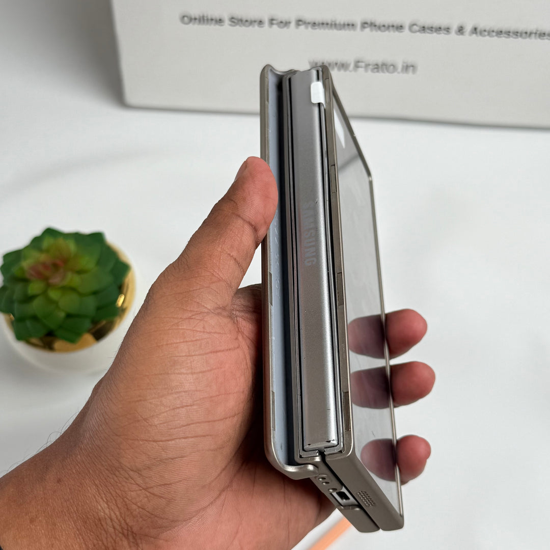 Samsung Galaxy Z Fold 6 Metal S-Pen front Glass Protection Hinge Case Folding Cover Golden