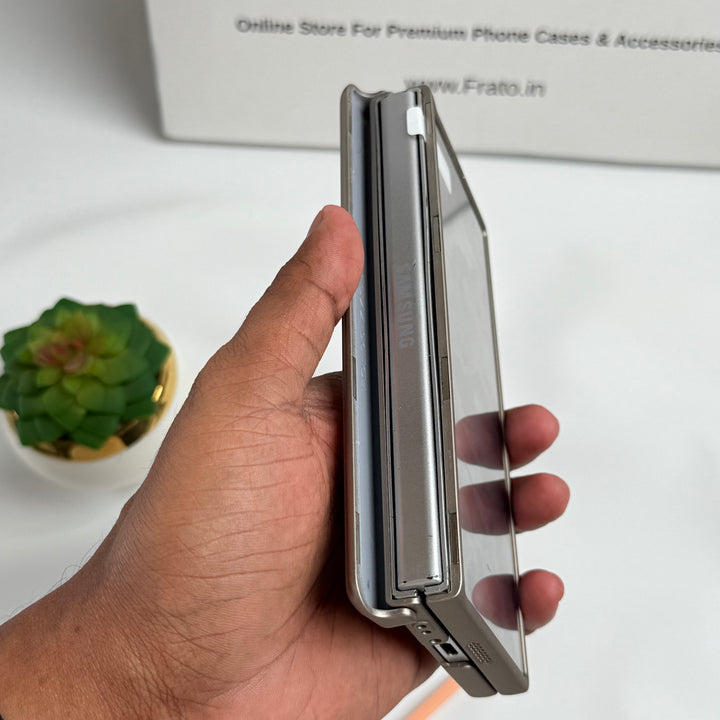 Samsung Galaxy Z Fold 6 Metal S-Pen front Glass Protection Hinge Case Folding Cover Golden