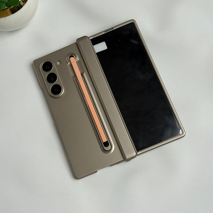 Samsung Galaxy Z Fold 6 Metal S-Pen front Glass Protection Hinge Case Folding Cover Golden