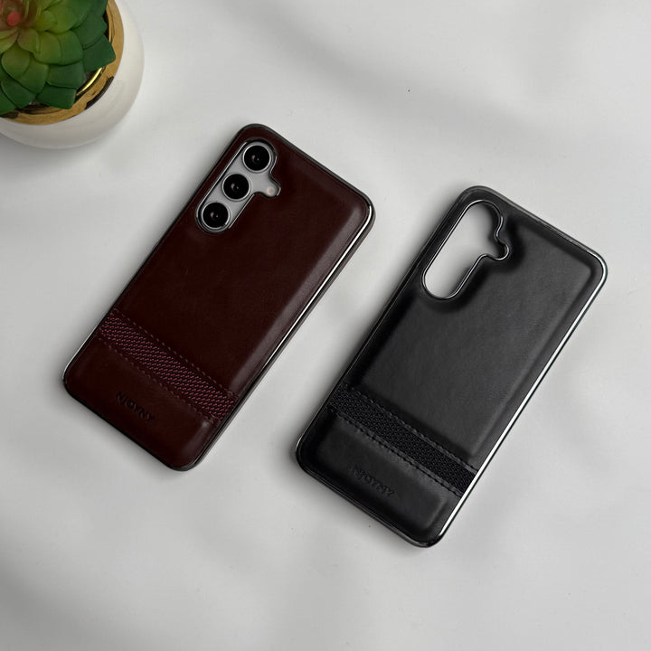 Samsung Galaxy S23 Cloth Stripe PU Leather Side Chrome Case Cover