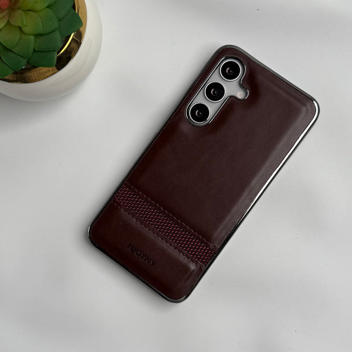 Samsung Galaxy S23 Cloth Stripe PU Leather Side Chrome Case Cover
