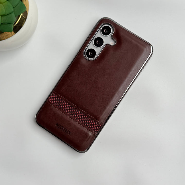 Samsung Galaxy S23 Cloth Stripe PU Leather Side Chrome Case Cover