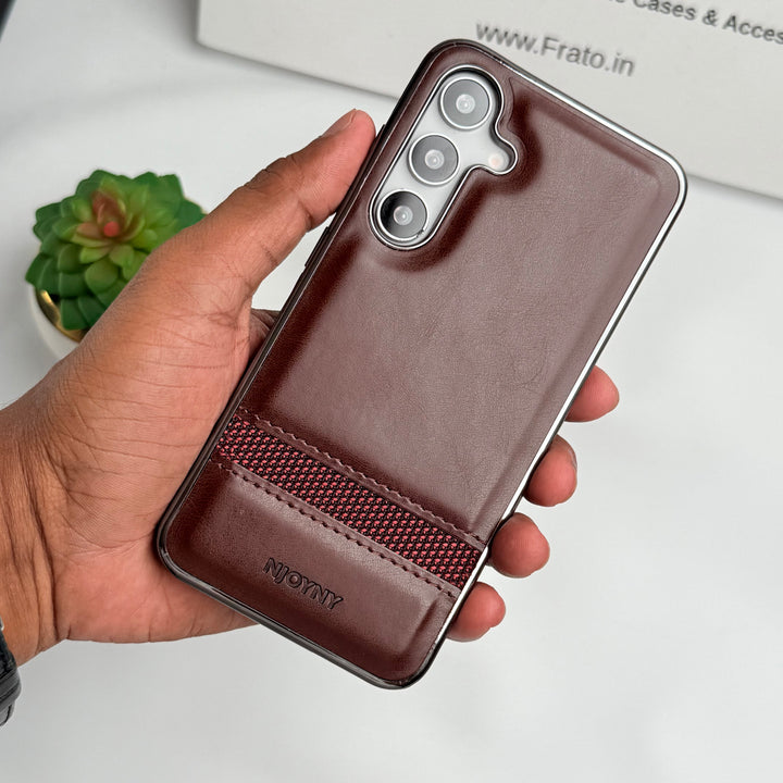 Samsung Galaxy S23 Cloth Stripe PU Leather Side Chrome Case Cover