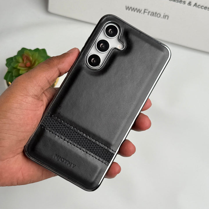 Samsung Galaxy S23 Cloth Stripe PU Leather Side Chrome Case Cover