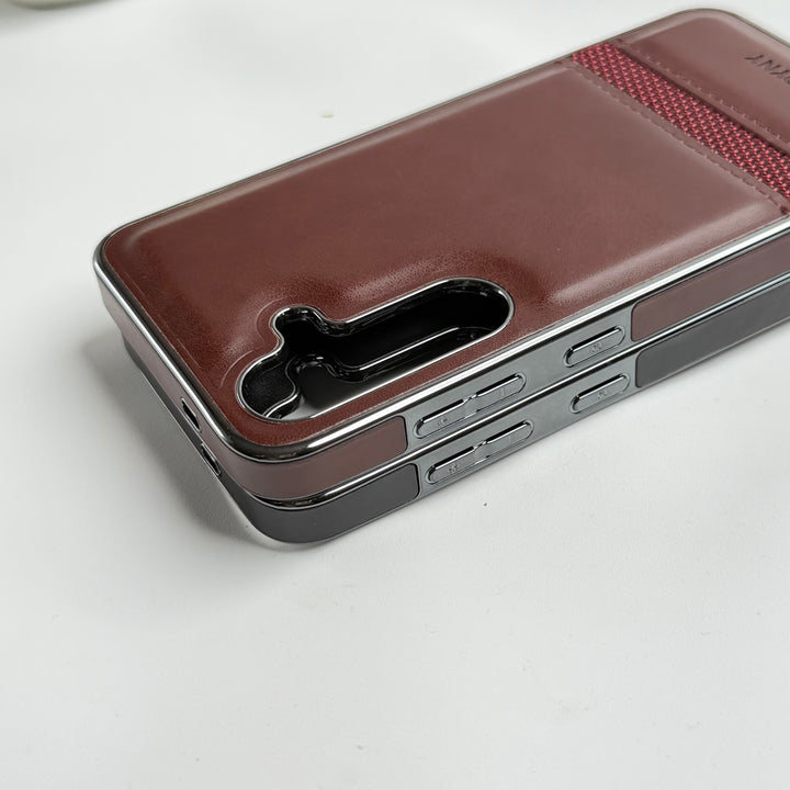 Samsung Galaxy S23 Cloth Stripe PU Leather Side Chrome Case Cover