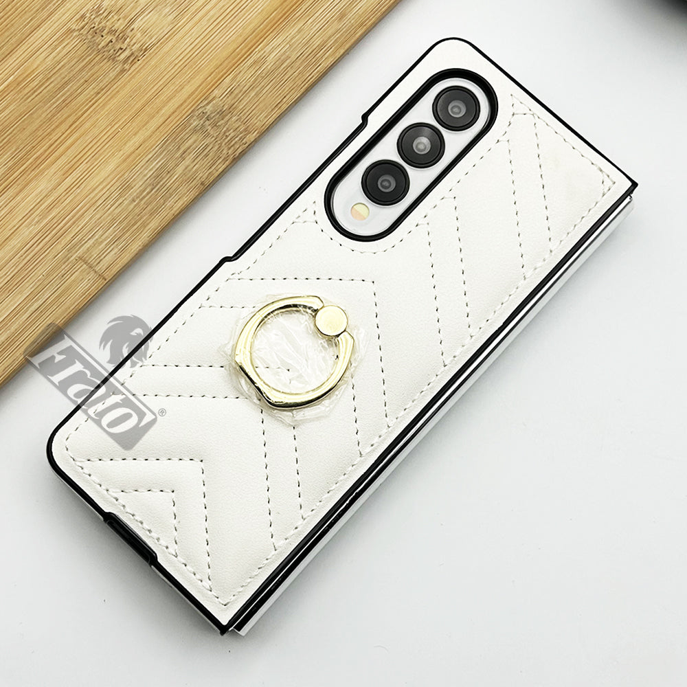 Samsung Galaxy Z Fold 4 Luxury Pu Leather Metal Ring Holder Case Cover