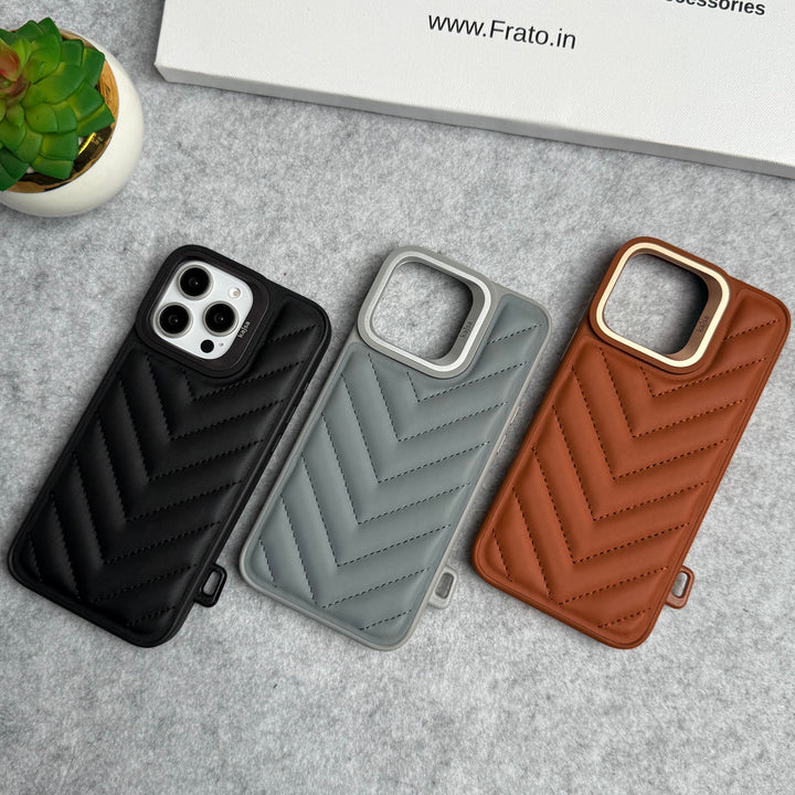 iPhone 15 Pro Max PUFF Leather Metallic Camera Frame Case Cover