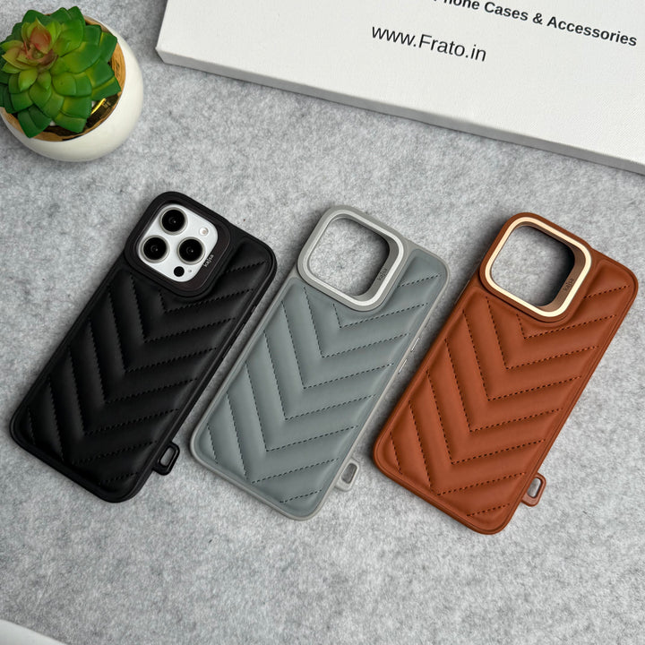 iPhone 15 Pro Max PUFF Leather Metallic Camera Frame Case Cover