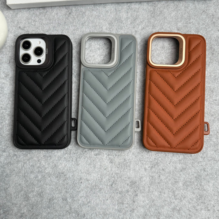 iPhone 15 Pro Max PUFF Leather Metallic Camera Frame Case Cover