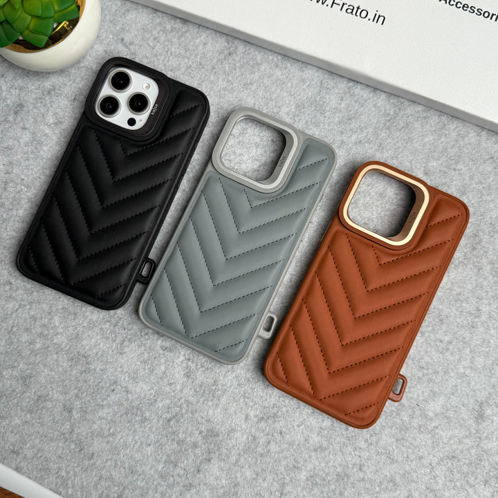 iPhone 15 Pro Max PUFF Leather Metallic Camera Frame Case Cover