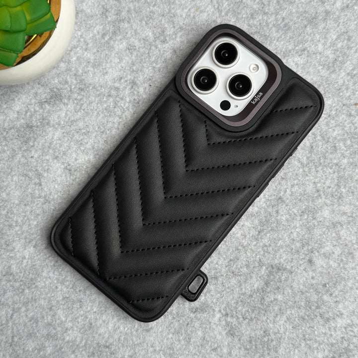 iPhone 15 Pro Max PUFF Leather Metallic Camera Frame Case Cover