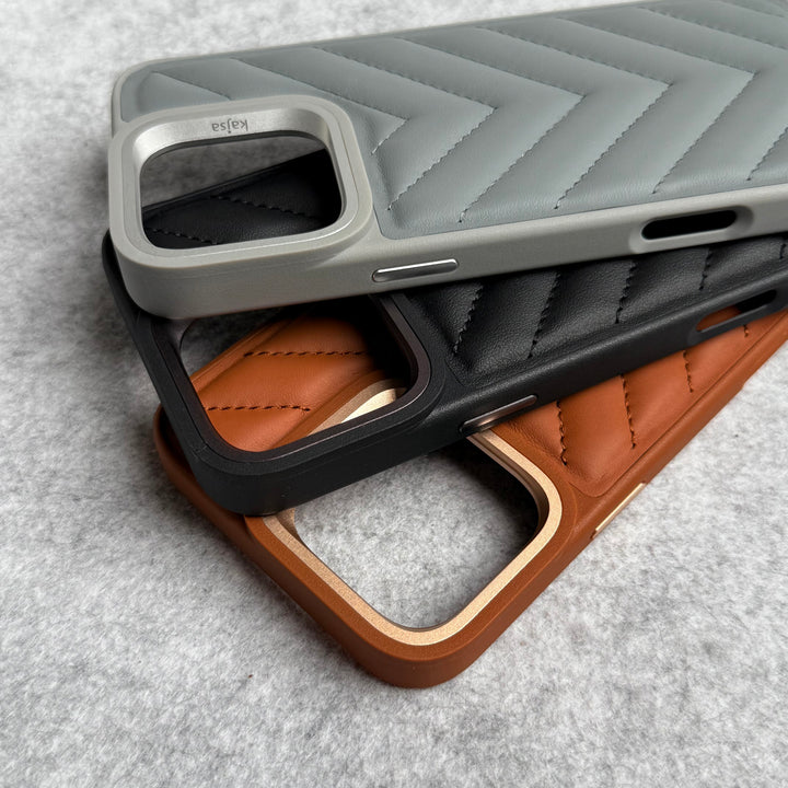 iPhone 15 Pro Max PUFF Leather Metallic Camera Frame Case Cover