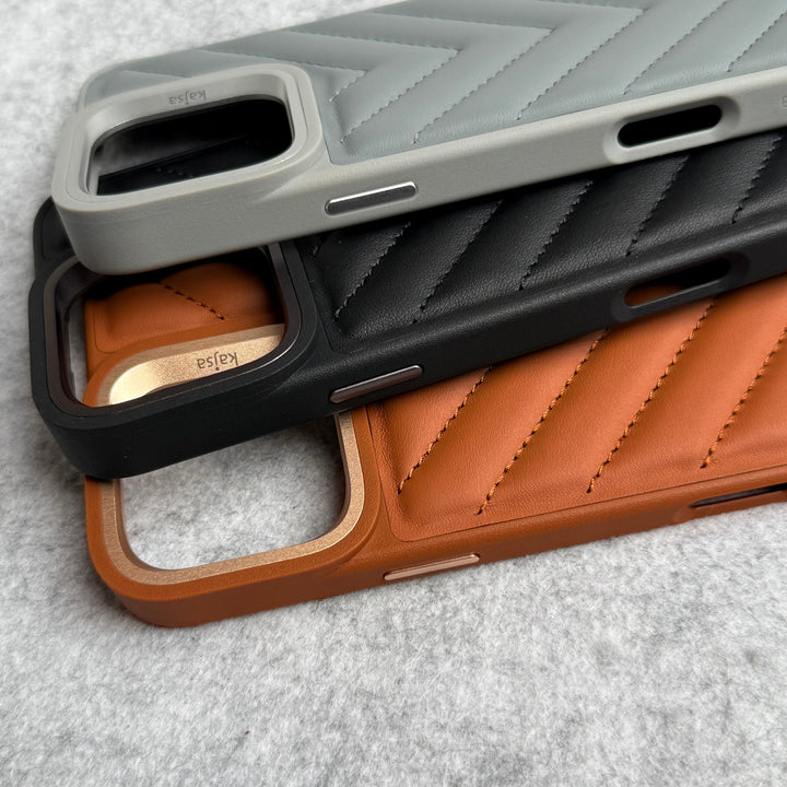 iPhone 15 Pro Max PUFF Leather Metallic Camera Frame Case Cover