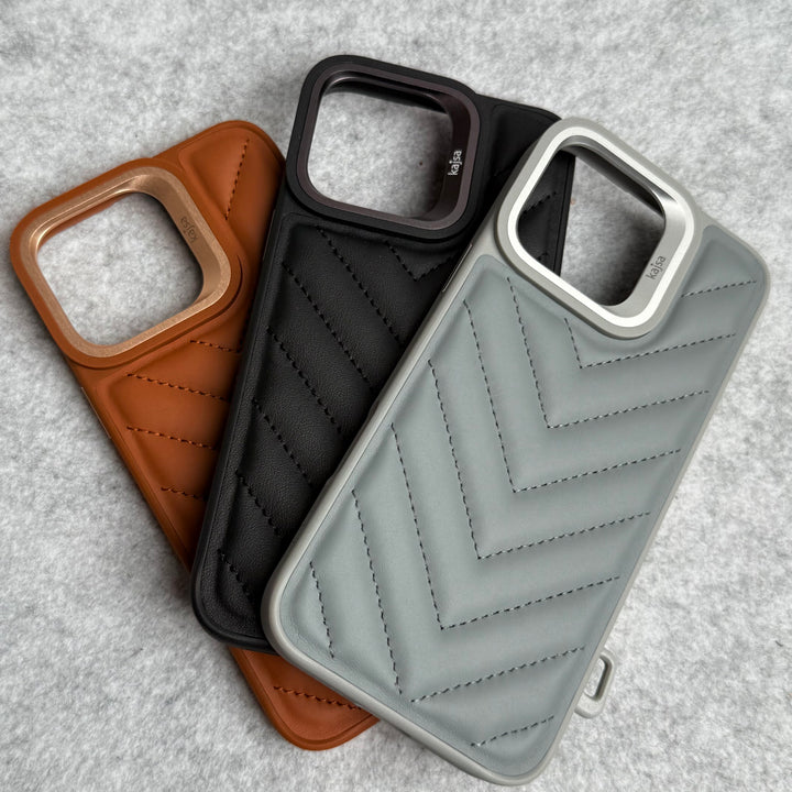 iPhone 15 Pro Max PUFF Leather Metallic Camera Frame Case Cover