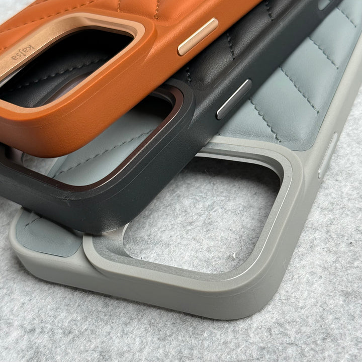 iPhone 15 Pro Max PUFF Leather Metallic Camera Frame Case Cover
