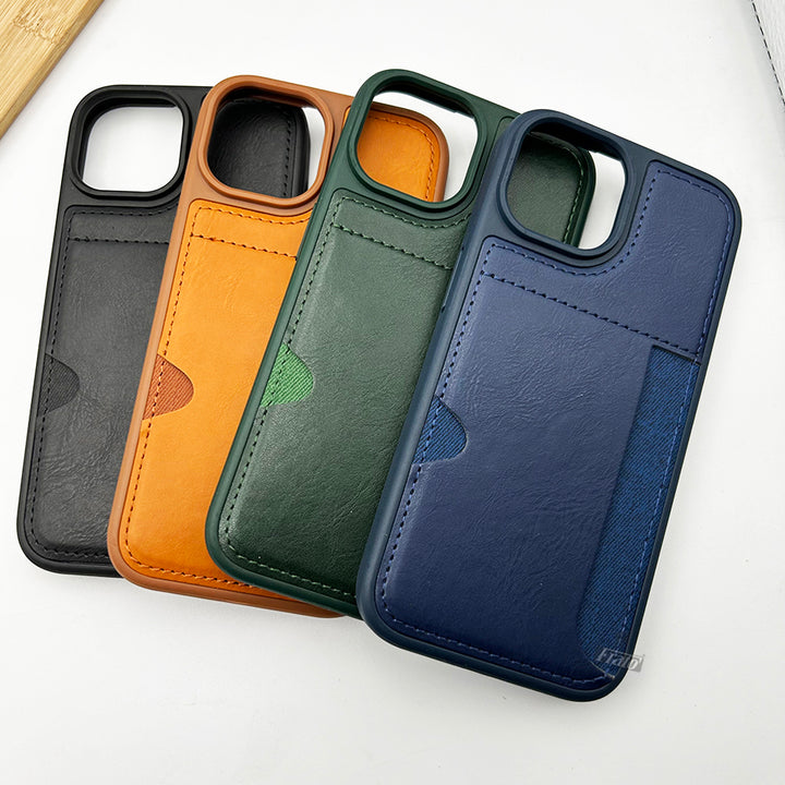 iPhone 15 Series Side Stitch PU Leather Case Cover With fashionable Card Holder