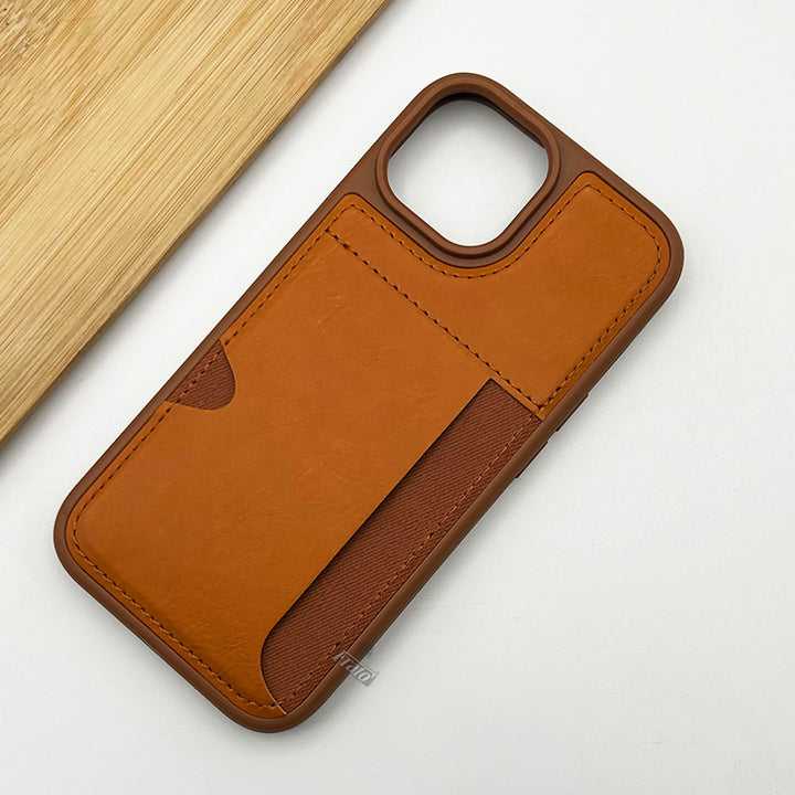 iPhone 15 Series Side Stitch PU Leather Case Cover With fashionable Card Holder