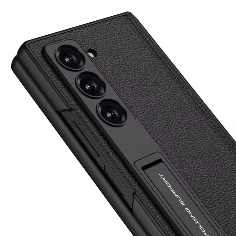 Samsung galaxy Z Fold 6 Luxury Leather Magnetic Hinge Bracket Front Glass Case Cover