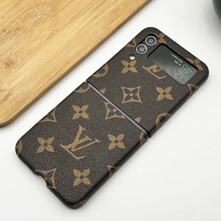 Samsung Galaxy Z Flip 4 Luxury LV Leather Case Cover (Dark Brown)