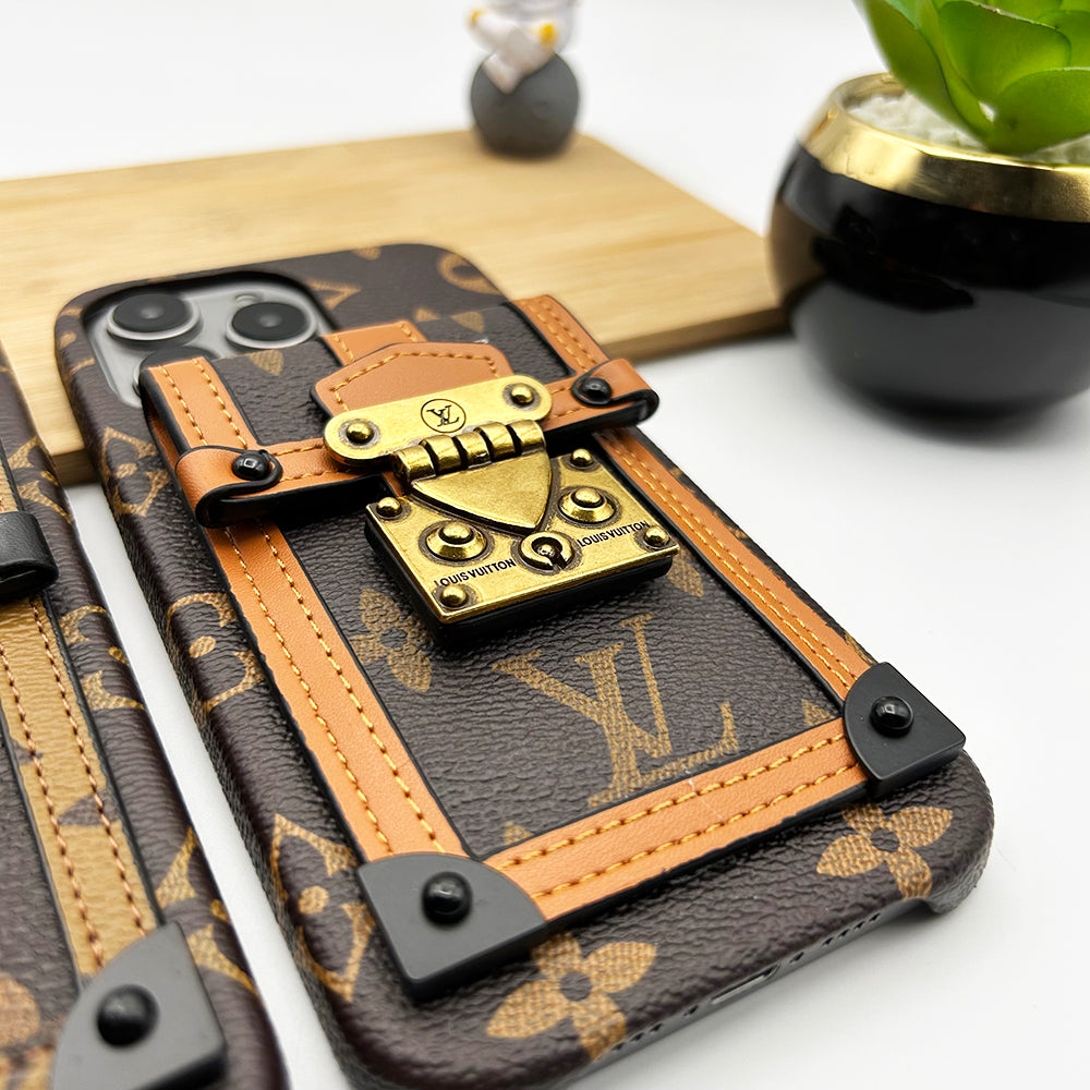 iPhone Luxury Brand Leather Card Holder Slot Case Cover Brown