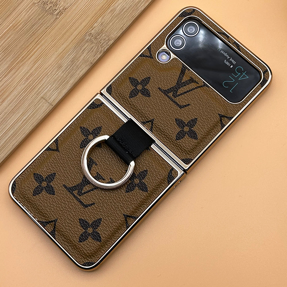 LV Wallet Flip Phone Case, Brown Leather