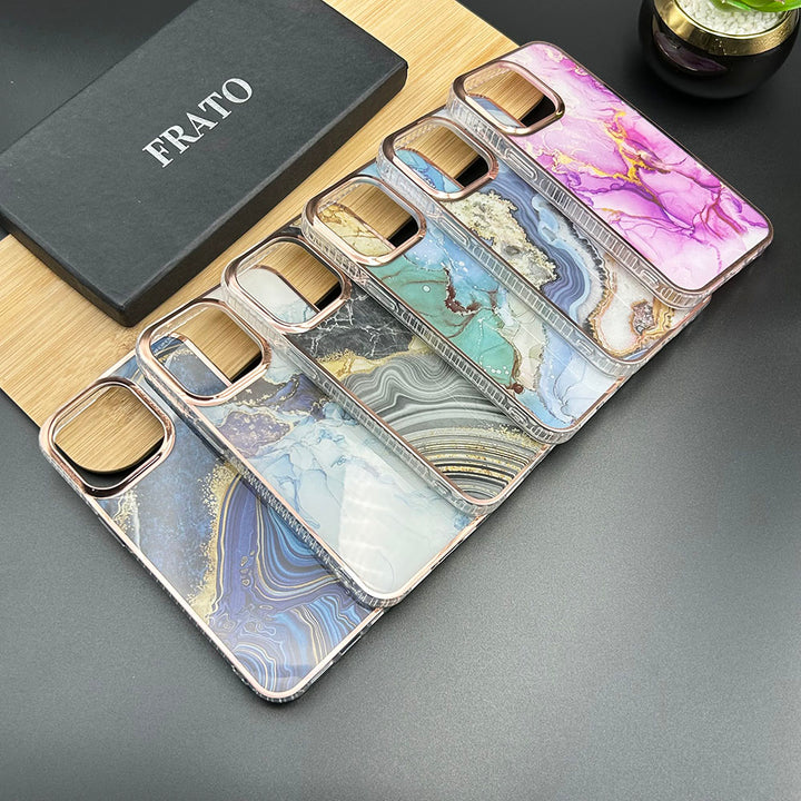 iPhone 15 Series Luxury Side Edge Chrome Plated Glossy Marble Design Case Cover