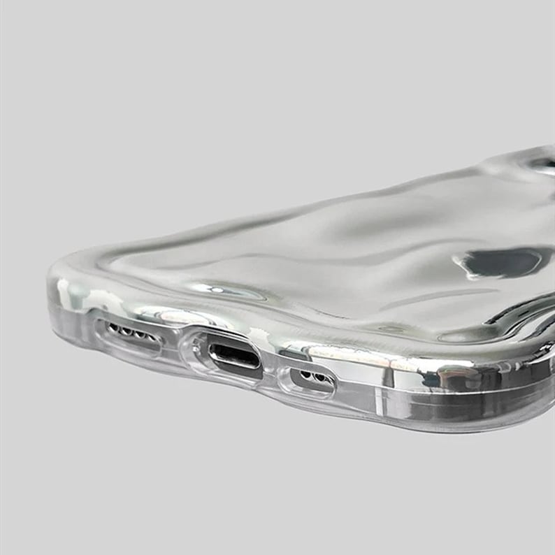 iPhone Luxury Chrome Wavy Effect Case Cover With Metallic Bracelet Chain (Sliver)