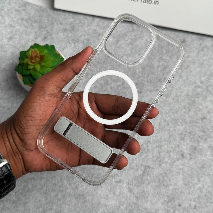 iPhone Transparent Bottom Metal Stand MagSafe Supported Case Cover