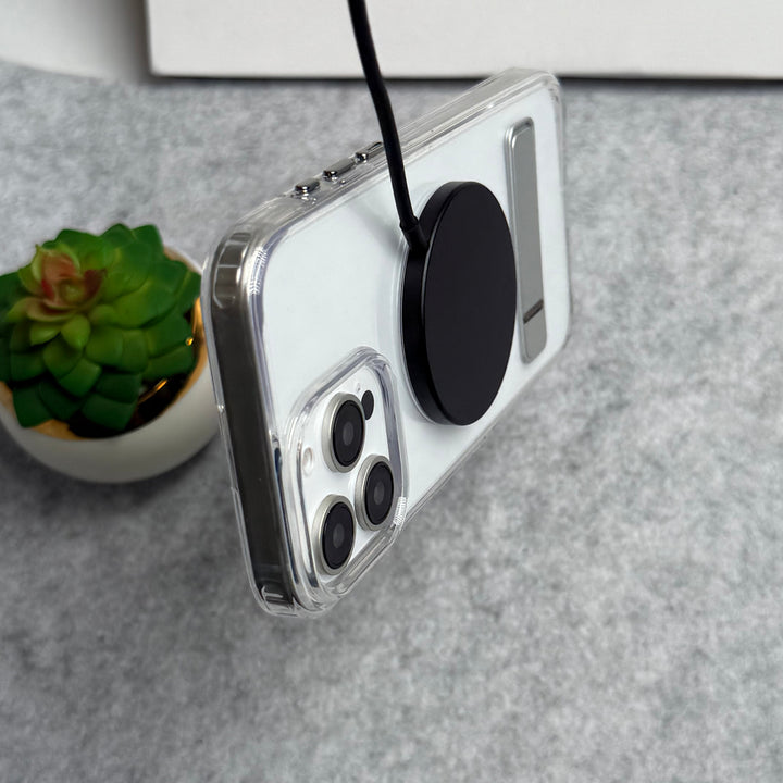 iPhone Transparent Bottom Metal Stand MagSafe Supported Case Cover