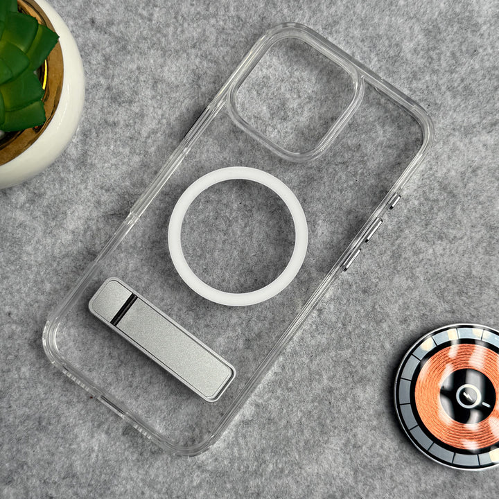 iPhone Transparent Bottom Metal Stand MagSafe Supported Case Cover