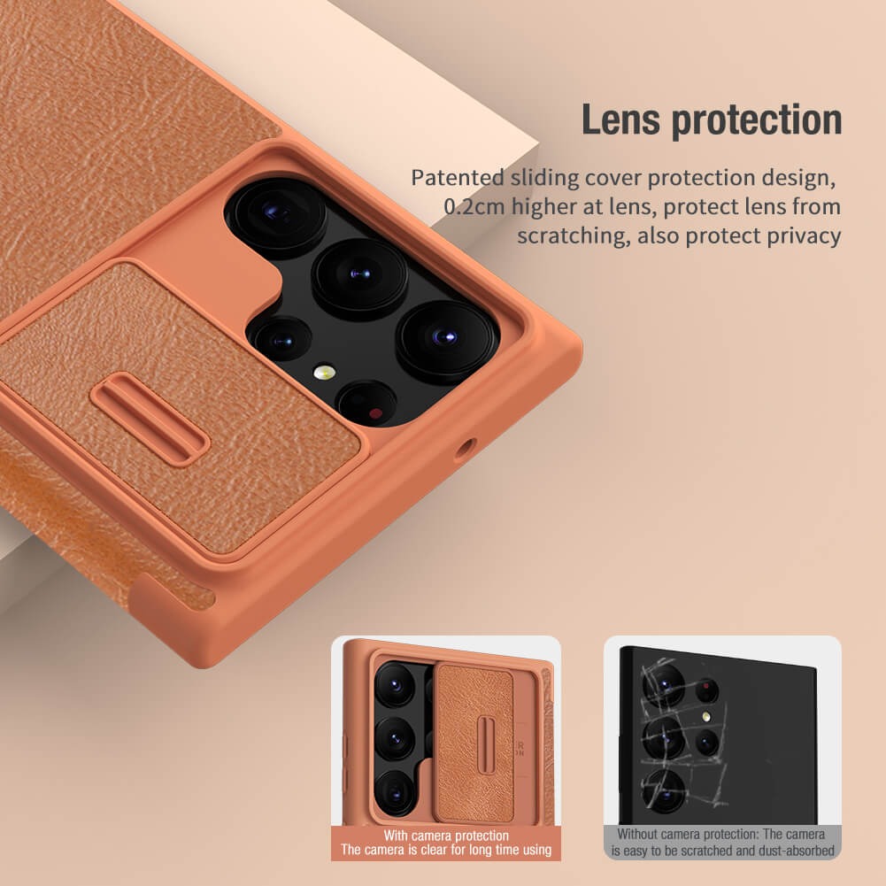 Samsung Galaxy S22 Ultra Camera Protection QIN Leather Flip Case Red