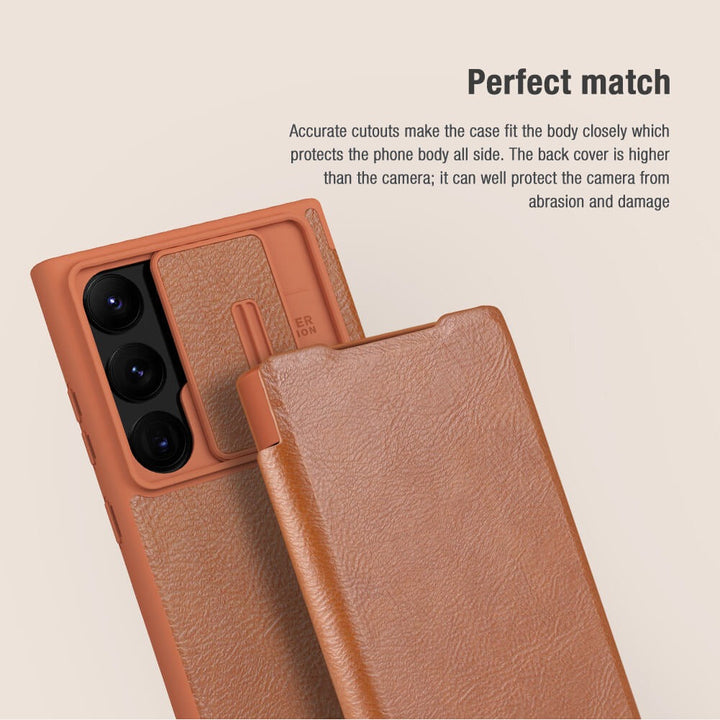 Samsung Galaxy S22 Ultra Camera Protection QIN Leather Flip Case Red
