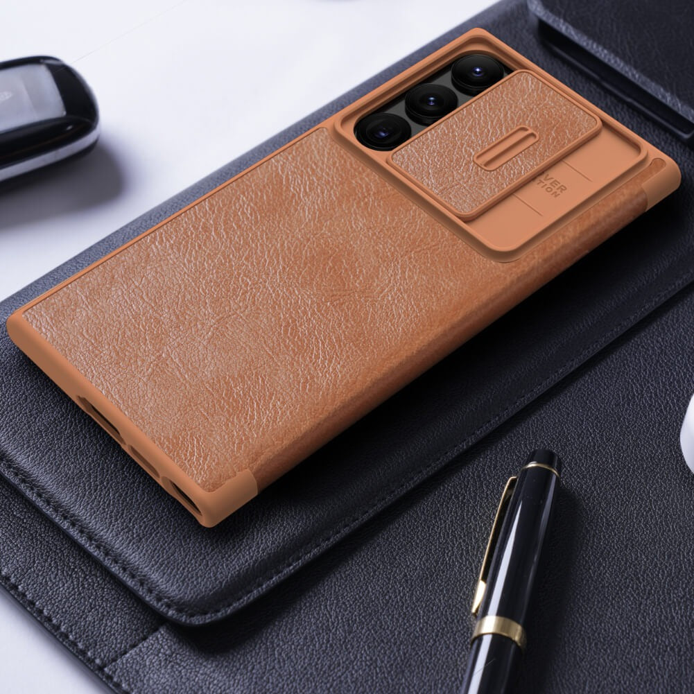 Samsung Galaxy S22 Ultra Camera Protection QIN Leather Flip Case Red