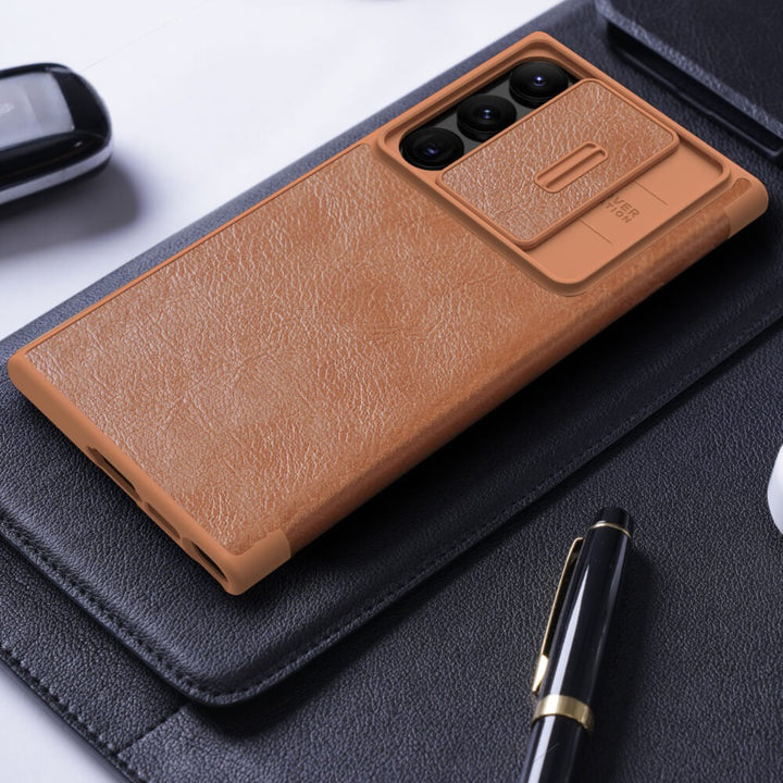 Samsung Galaxy S22 Ultra Camera Protection QIN Leather Flip Case Red