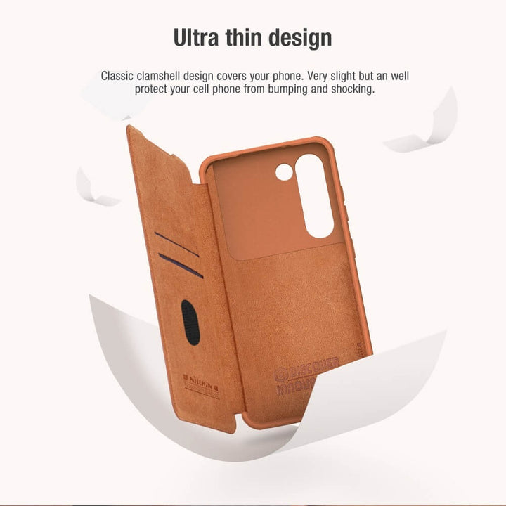 Samsung Galaxy S23 Camera Protection QIN Leather Flip Case Brown