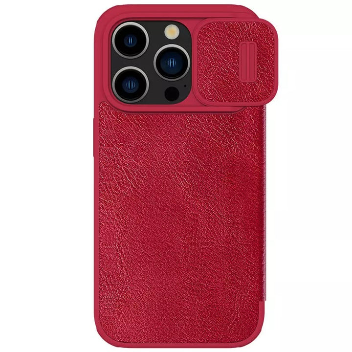 iPhone 15 Pro Max Camera Protection QIN Leather Flip Case (Red)