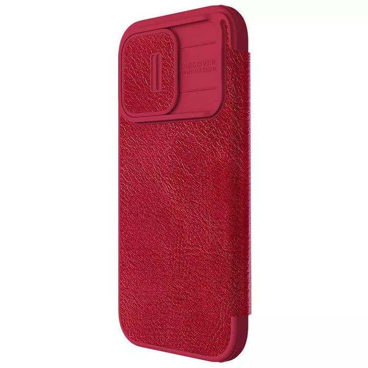 iPhone 15 Pro Max Camera Protection QIN Leather Flip Case (Red)