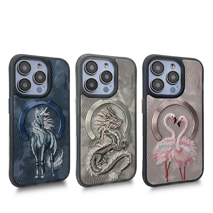 iPhone Premium 3D Luxury Embroidered Animal Series Leather MagSafe Case Cover