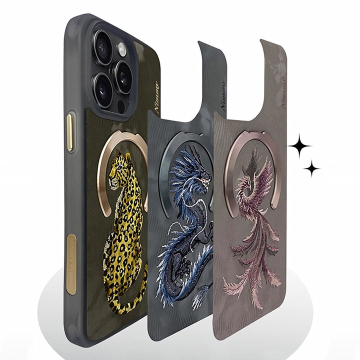 iPhone Premium 3D Luxury Embroidered Animal Series Leather MagSafe Case Cover