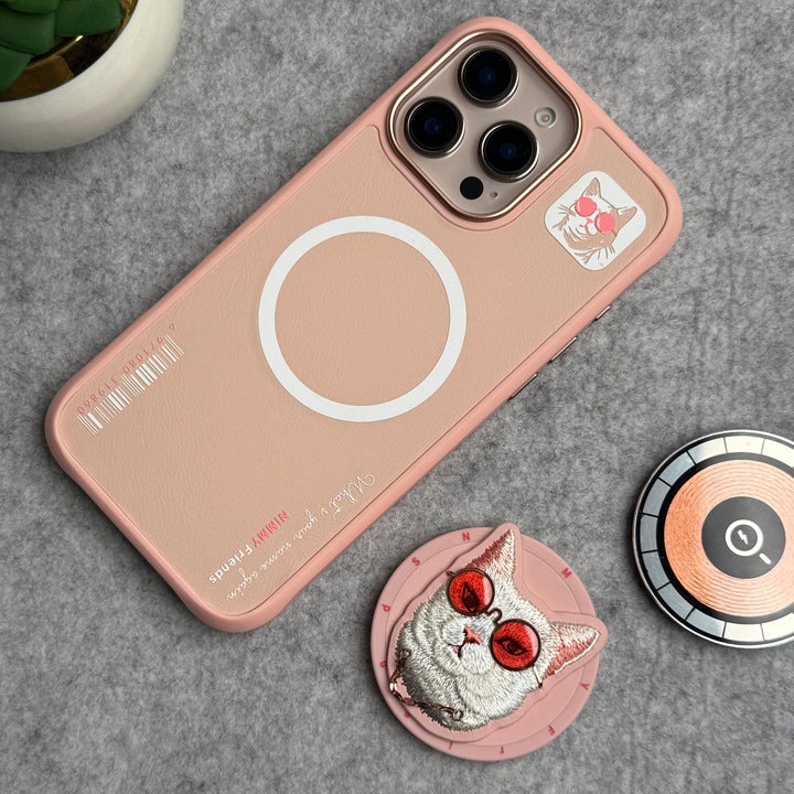 iPhone 16 Series Cool Glasses MagSafe Case Cover with Embroidery Magnetic Bracket Phone Holder
