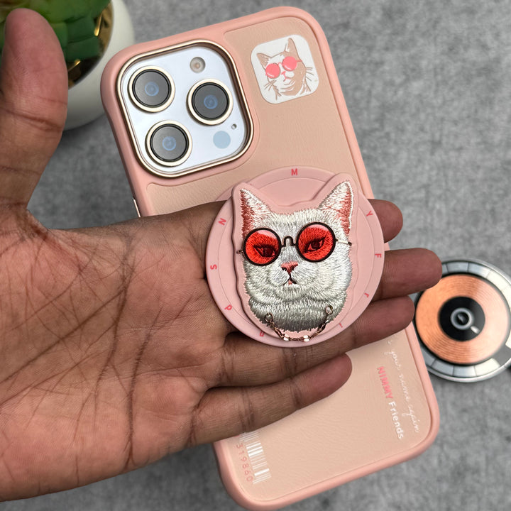 iPhone 16 Series Cool Glasses MagSafe Case Cover with Embroidery Magnetic Bracket Phone Holder