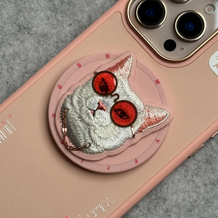 iPhone 16 Series Cool Glasses MagSafe Case Cover with Embroidery Magnetic Bracket Phone Holder