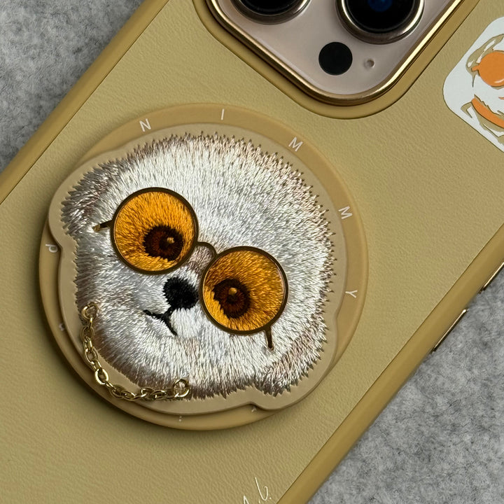 iPhone 16 Series Cool Glasses MagSafe Case Cover with Embroidery Magnetic Bracket Phone Holder