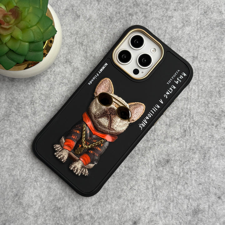 iPhone 16 Pro Max / iPhone 16 Pro 3D Embroidery Cool Dog RedBlack Jacket Case