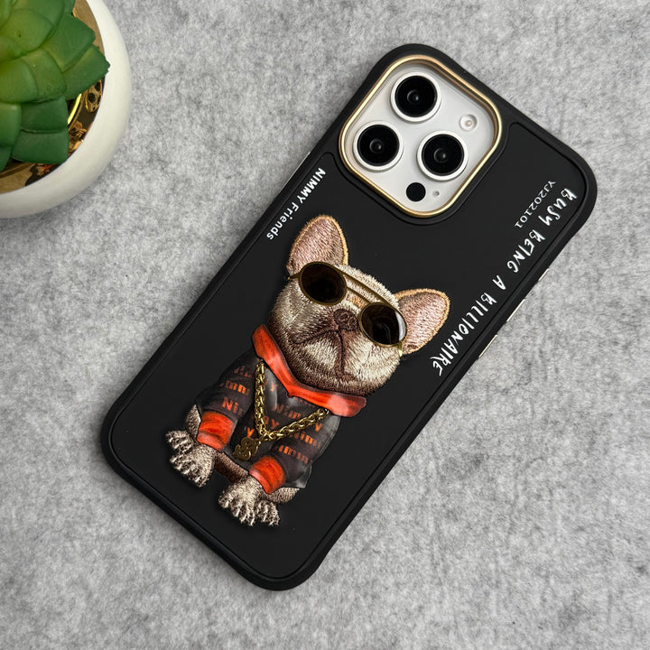 iPhone 16 Pro Max / iPhone 16 Pro 3D Embroidery Cool Dog RedBlack Jacket Case