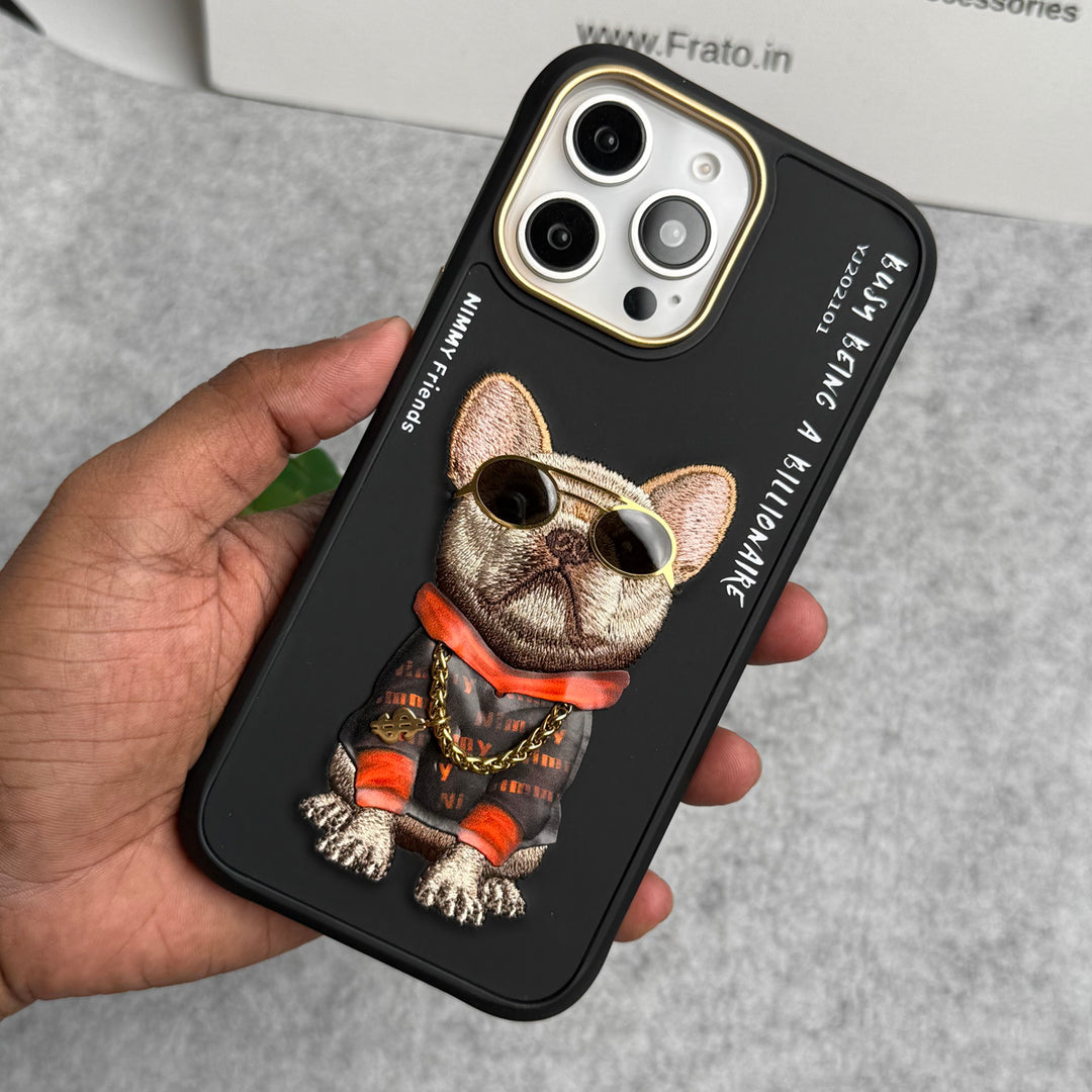 iPhone 16 Pro Max / iPhone 16 Pro 3D Embroidery Cool Dog RedBlack Jacket Case