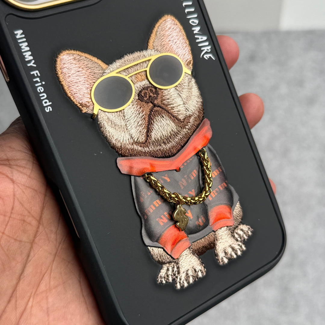 iPhone 16 Pro Max / iPhone 16 Pro 3D Embroidery Cool Dog RedBlack Jacket Case