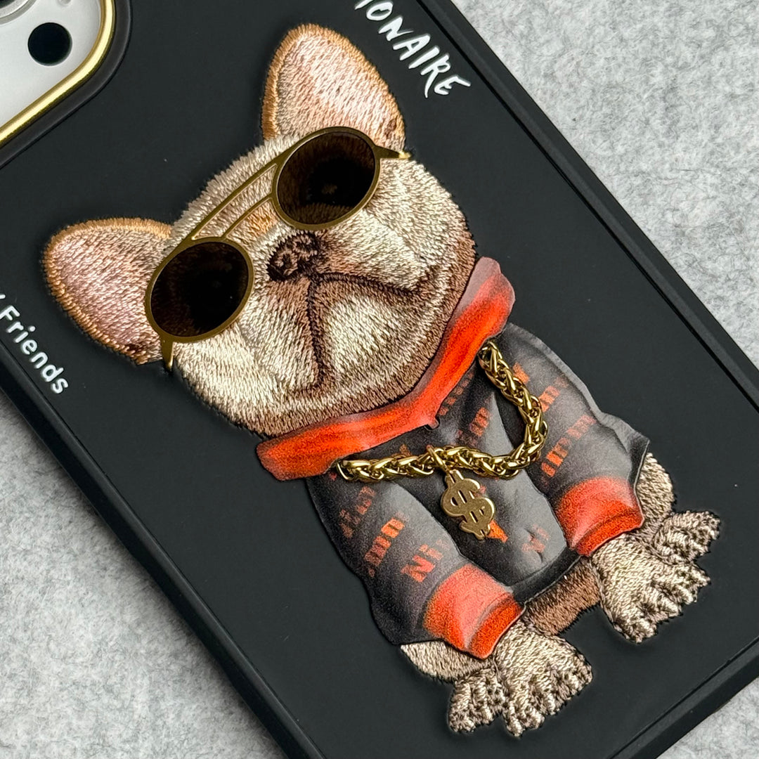 iPhone 16 Pro Max / iPhone 16 Pro 3D Embroidery Cool Dog RedBlack Jacket Case