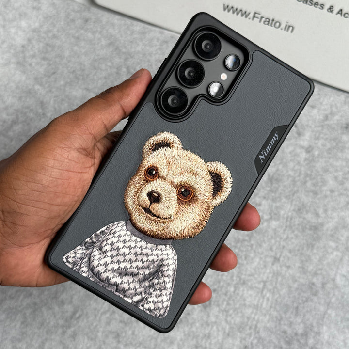 Samsung Galaxy S25 Ultra 3D Embroidery Teddy Case (Black)